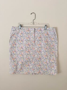 J. Jill Floral Print White Mini Skirt Size 18 Live-in Chino Spring Cotton Garden